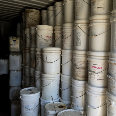 Buckets of well disinfectant